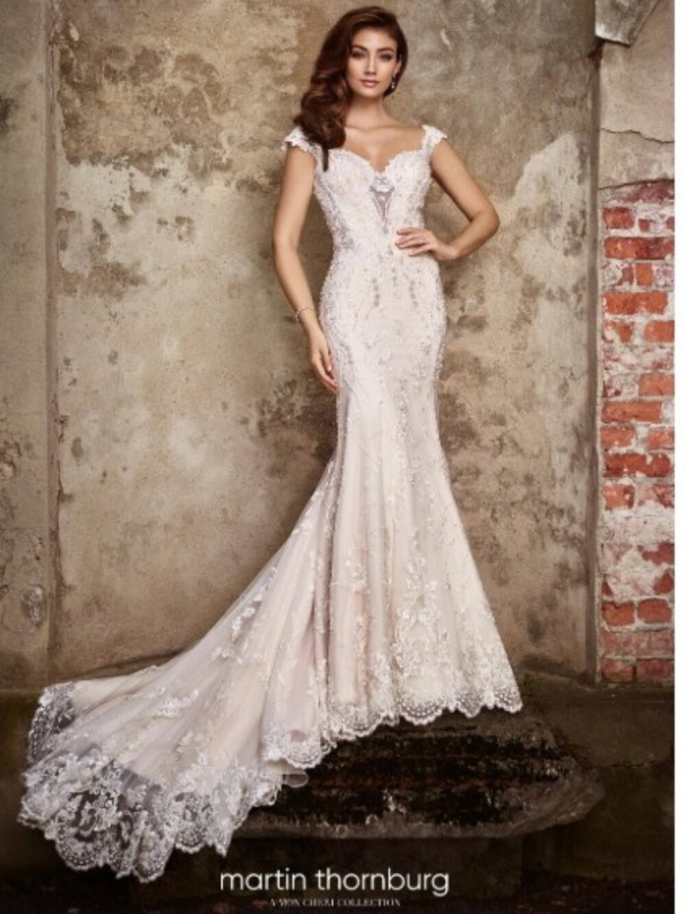 NWT Martin Thrornburg Mon Cheri wedding gown style 119266 ivory/light gold sz 14